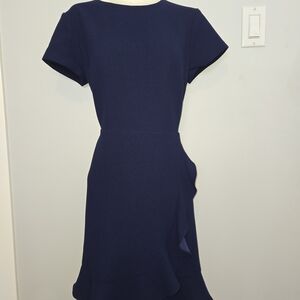 Club Monaco Navy Ruffled Midi Dress